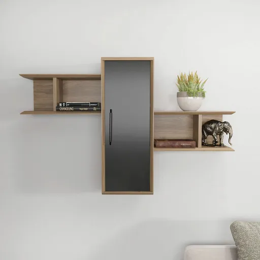 Raft de perete, Hanah Home, Olida, 118.6x35x51.8 cm, Nuc / Negru