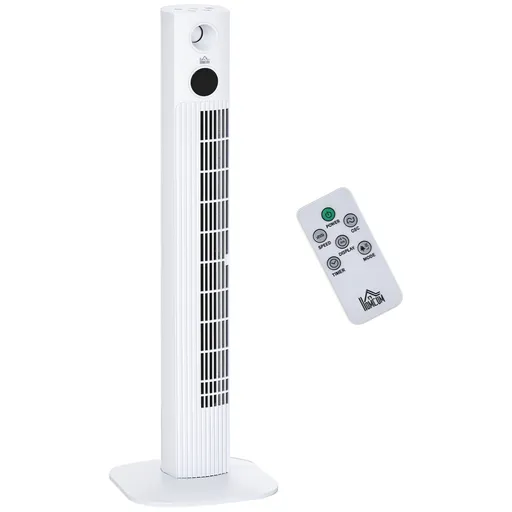 HOMCOM Ventilator Turn cu 3 Moduri și 3 Viteze cu Cronometru 12h, Ventilator de Podea cu Telecomandă, 31,5x31,5x96 cm, Alb | Aosom Romania