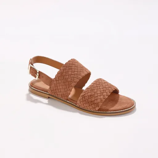 Sandale plate din piele cu barete împletite