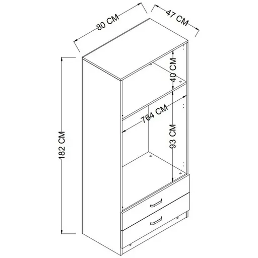 Dulap pentru haine, Hanah Home, Yaman 1600-042, 80x182x47 cm, Alb mat