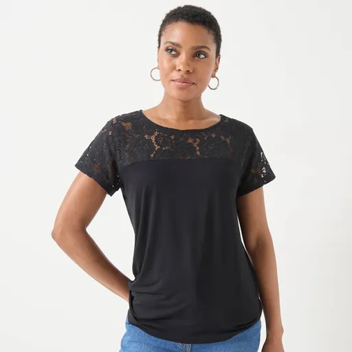Tricou cu mânecă scurtă din dantelă