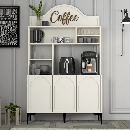 Dulap de bar pentru cafea, Hanah Home, Lyon 120, 120x202x35 cm, Crem/Negru