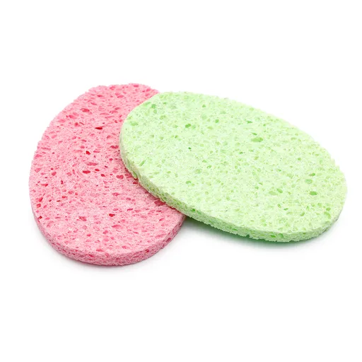 Set 2 bucati, burete pentru curatat fata, oval, roz/verde