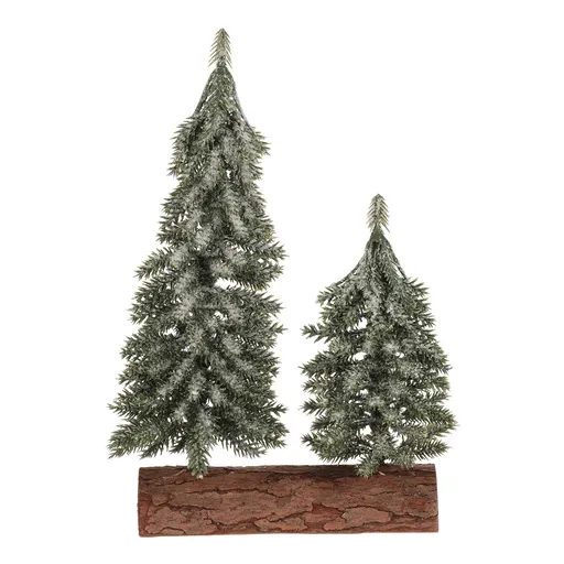 Decorațiune de Crăciun Brazi pe butuc - duo, 26 cm, înghețați, verzi, verde