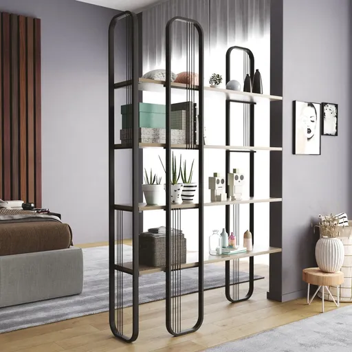 Corp biblioteca, Hanah Home, Sierra, 124x182x26 cm, Negru