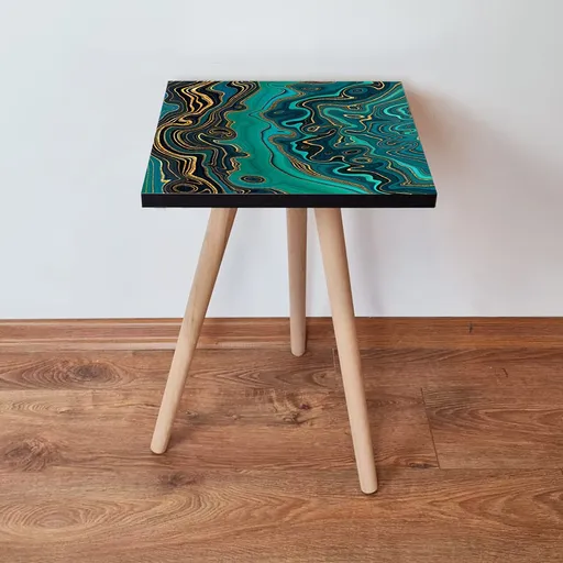 Masuta, Hanah Home, Shp87, 35x42x35 cm, Verde / Aur / Negru