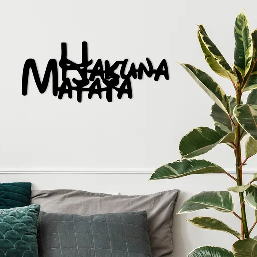Decoratiune de perete, Hakuna Matata 5, Dimensiune: 66 x 1,5 x 27 cm, Negru