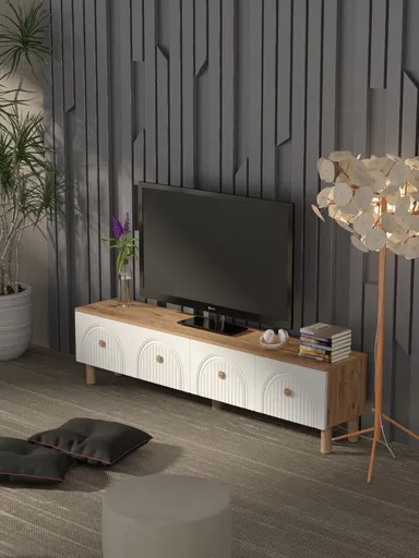 Comoda TV, Hanah Home, Bellora, 180x47x35 cm, PAL, Pin Atlantic / Alb