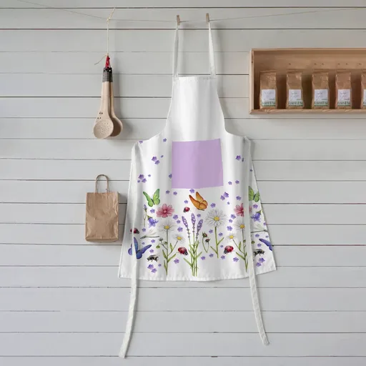 Șorț cu bavetă, imprimeu cu lavandă și fluturi
