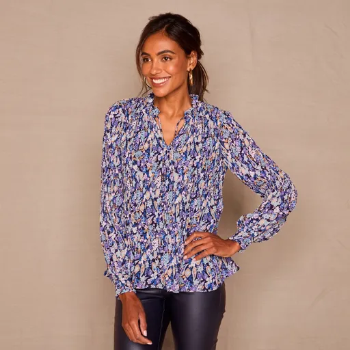 Bluză plisată din voal cu imprimeu floral