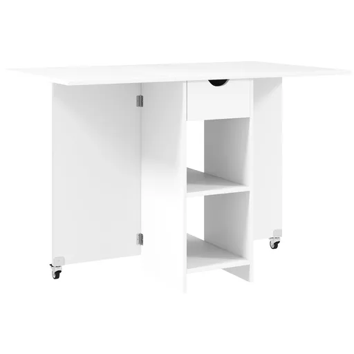 HOMCOM Masă pliantă pentru 2–4 persoane, masă de bucătărie rabatabilă cu depozitare, masă extensibilă pe roți, alb | Aosom Romania