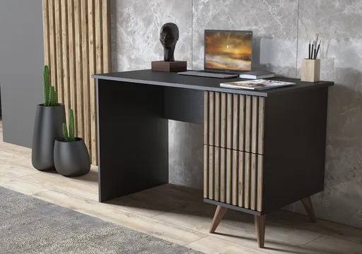 Birou, Hanah Home, FRN-9014, 127x65x60 cm, Lemn / Negru / Pin Atlantic