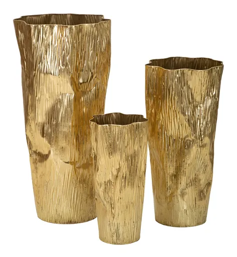 Set 3 ghivece / vase decorative Glolly, Mauro Ferretti, 41x39x83 cm, fier, auriu