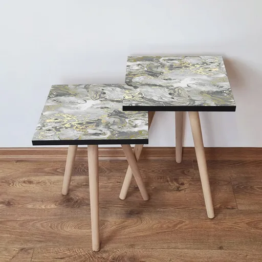 Set masute 2 piese, Hanah Home, 2Shp163, Gri / Bej / Alb