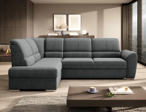 Coltar extensibil stanga 3 locuri ELTAP, LT-05VER, Siber, 270x186x93 cm, lemn/poliester, gri