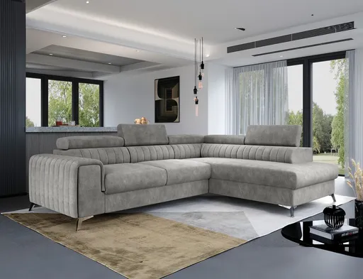 Coltar extensibil dreapta 4 locuri, ELTAP, Lau-28, Laurence, 278x205x92 cm, lemn/poliester, gri deschis