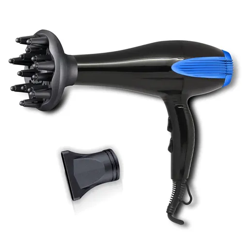 Uscator de par Rosberg R51100AD, 2200W, Concentrator si difuzor, 3 trepte temperatura, 2 viteze , Negru/Albastru