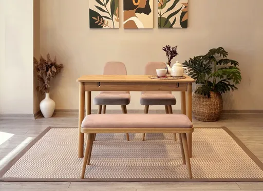 Set masa extensibila si scaune, Hanah Home, Vina Mini 01 0900, Stejar / Piatra