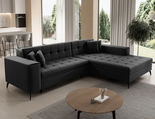 Coltar extensibil dreapta 4 locuri ELTAP, Sol-24, Solange, 292x196x84 cm, lemn/poliester, negru