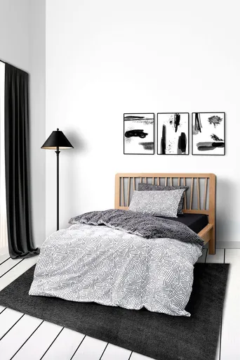 Lenjerie de pat pentru o persoana, L'essentiel Maison, Maze, Bumbac Ranforce, Negru