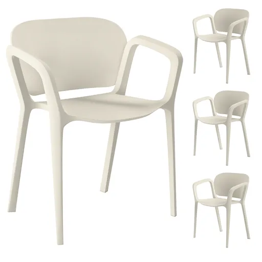 Outsunny Set 4 Scaune de Grădină Stivuibile cu Brațe, Rezistente la Raze UV și Impermeabile, 60x56x75 cm, Alb | Aosom Romania