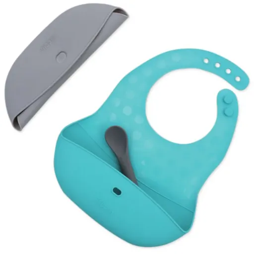 BBLÜV Pöket bavețică cu linguriță Grey/Aqua 2 buc