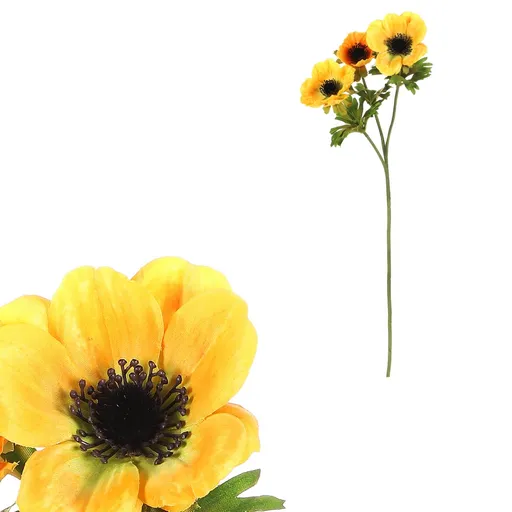 Floare artificială Sasanka, 3 flori, galbenă, 15 x15 x 55 cm, galben