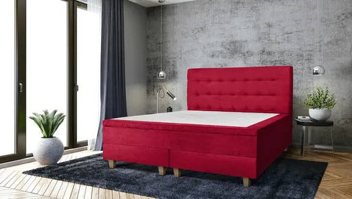 Pat matrimonial, Stockholm, Buttons E, 160x200 cm, saltea tip Pocket, topper memory, Rosu