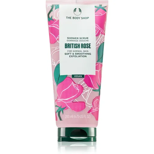 The Body Shop British Rose Shower Scrub exfoliant delicat pentru corp cu aromă de trandafiri 200 ml
