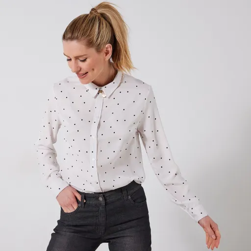Bluză cu cămașă cu imprimeu cu buline, din poliester reciclat (**)
