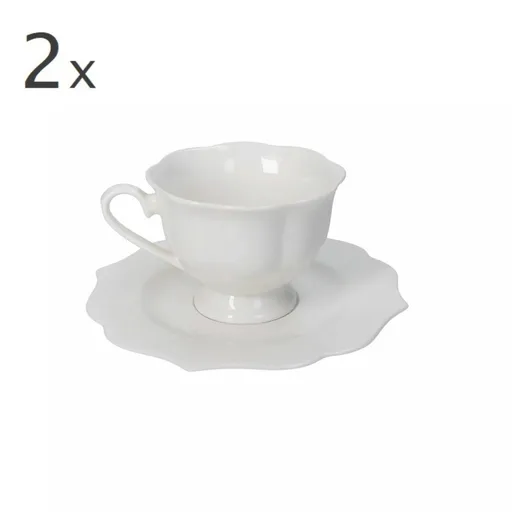 Set 2 cesti cu farfurie pentru ceai, Queen, Brandani, 15.5x6.5 cm, portelan New Bone China
