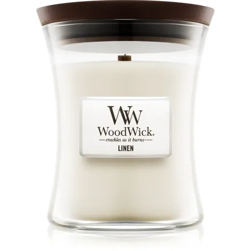 Woodwick Linen lumânare parfumată cu fitil din lemn 275 g