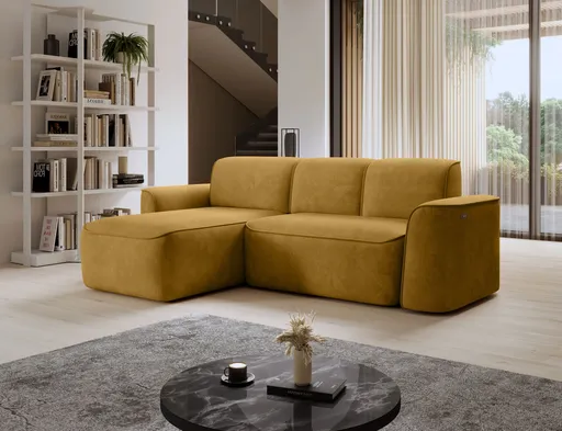 Coltar stanga 4 locuri ELTAP, Ume, 287x190x88 cm, lemn/poliester, mustar