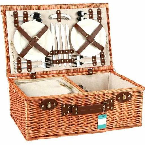 Coș de picnic pentru 4 persoane maro, 54 x 34 x 20 cm