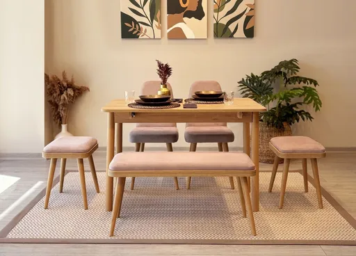 Set masa extensibila si scaune, Hanah Home, Vina Mini 03 0900, Stejar / Piatra