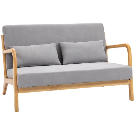 Canapea cu 2 locuri moderna din Lemn cu perne, tasatura cu efect de catifea, 122x71x76 cm, Gri HOMCOM | Aosom Romania
