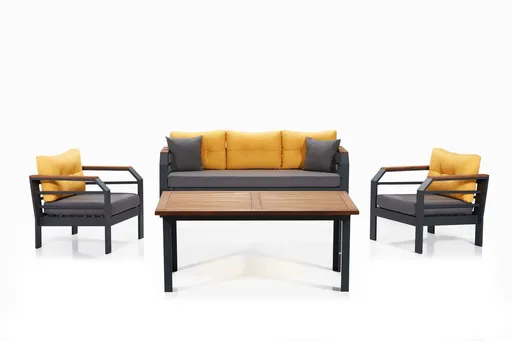 Set mobilier de gradina, Hanah Home, Assento 3+1+1+M, Aluminiu, Galben / Gri / Negru