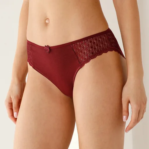 Chiloți midi din bumbac solid cu dantelă, set de 2 buc. Coria