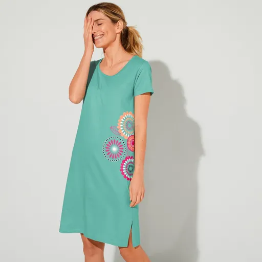 Cămașă de noapte cu mânecă scurtă și imprimeu cu rozete