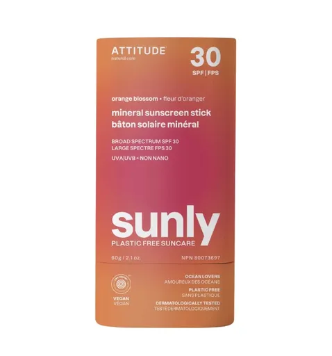 Attitude Stick de protecție mineral pentru corp Orange Blossom SPF 30 Sunly (Mineral Sunscreen Stick) 60 g