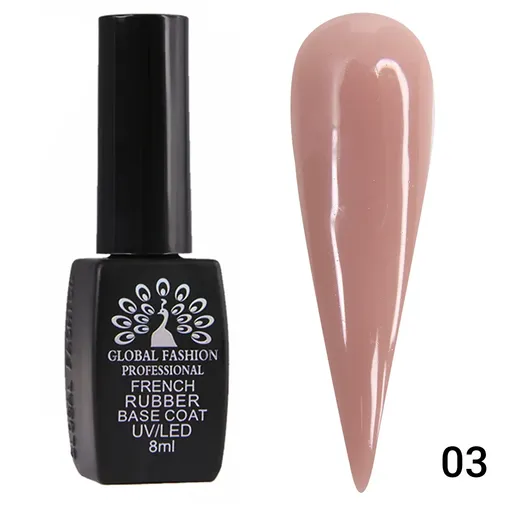 Base Coat Global Fashion French Rubber, 8 ml, 03 Roz, TPO Free