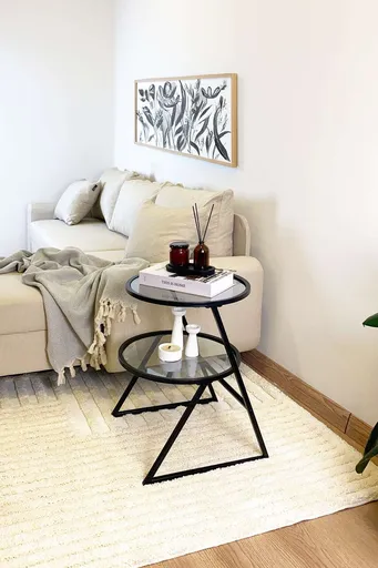 Masuta, Hanah Home, Valencia, 42x55x42 cm, Sticla temperata, Negru