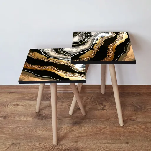 Set masute 2 piese, Hanah Home, 2Shp292, Negru / Auriu / Alb