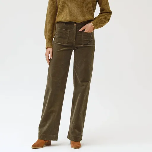 Pantaloni largi din catifea reiată, pentru o siluetă mai mică