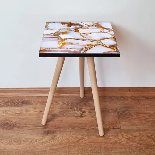 Masuta, Hanah Home, Shp106, 35x42x35 cm, Alb / Auriu / Cămilă / Maro