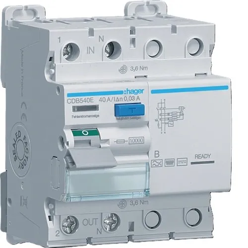 Intreruptor diferential RCCB Hager CDB540E, 1P+N, 10kA, 40A, 30mA, 4M, Tip B
