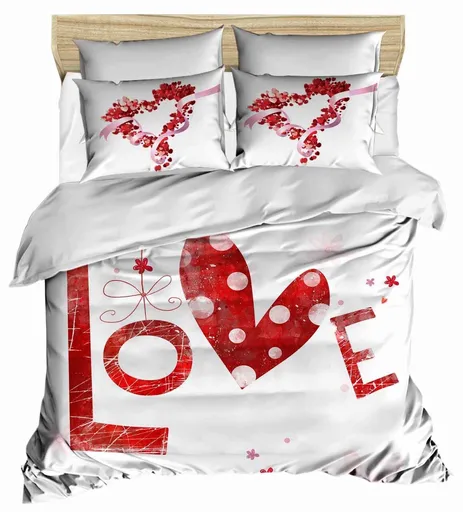 Lenjerie de pat dubla King (FR), 3 piese, L'essentiel Maison, 181, Alb/Rosu