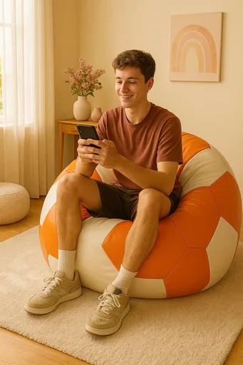 Bean Bag, Atelier del Sofa, 535PFT1228, Piele ecologica, Portocaliu/Alb