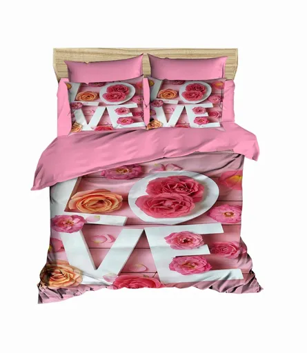 Lenjerie de pat dubla, L'essentiel Maison, 197, Roz/Alb