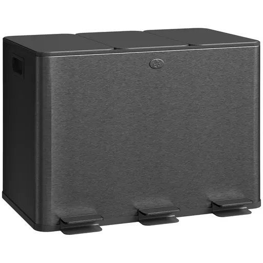 HOMCOM Coș de Gunoi cu 3 Secțiuni de 20L cu Pedală și 2 Capace cu Închidere Silențioasă, Coș de Gunoi din Oțel Inoxidabil și PP, 61.9x36.6x56.7 cm, Ne